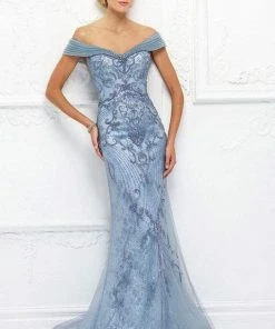 Ivonne D For Mon Cheri - 118D08 Beaded Lace Dress With Tulle Overlay