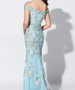 Ivonne D For Mon Cheri - Appliqued Off-Shoulder Gown 119D45 - 1 Pc Bronze In Size 14 Available