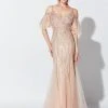 Ivonne D For Mon Cheri - Beaded V-Neck Cold Shoulder Evening Dress 119D46 - 1 Pc Rosegold/Nude In Size 12 Available