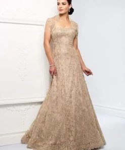 Ivonne D For Mon Cheri - Embellished Metallic Lace A-line Dress 218D24