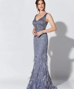 Ivonne D For Mon Cheri - Embroidered Feathered Dress 119D52 - 1 Pc Delphinium In Size 10 Available 9 Ivonne D For Mon Cheri - Embroidered Feathered Dress 119D52 - 1 Pc Delphinium In Size 10 Available