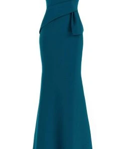 Janique - 16214 Off-Shoulder Bandage Bodice Trumpet Crepe Gown