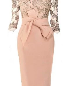 Janique - 1906 Embroidered Bateau Knee Length Fitted Dress 12 Janique - 1906 Embroidered Bateau Knee Length Fitted Dress