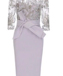 Janique - 1906 Embroidered Bateau Knee Length Fitted Dress 9 Janique - 1906 Embroidered Bateau Knee Length Fitted Dress