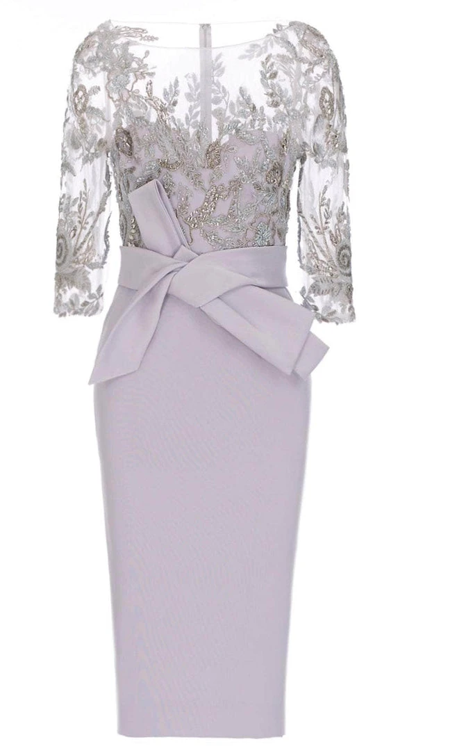 Janique - 1906 Embroidered Bateau Knee Length Fitted Dress 4 Janique - 1906 Embroidered Bateau Knee Length Fitted Dress