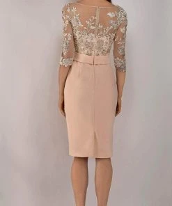 Janique - 1906 Embroidered Bateau Knee Length Fitted Dress 11 Janique - 1906 Embroidered Bateau Knee Length Fitted Dress