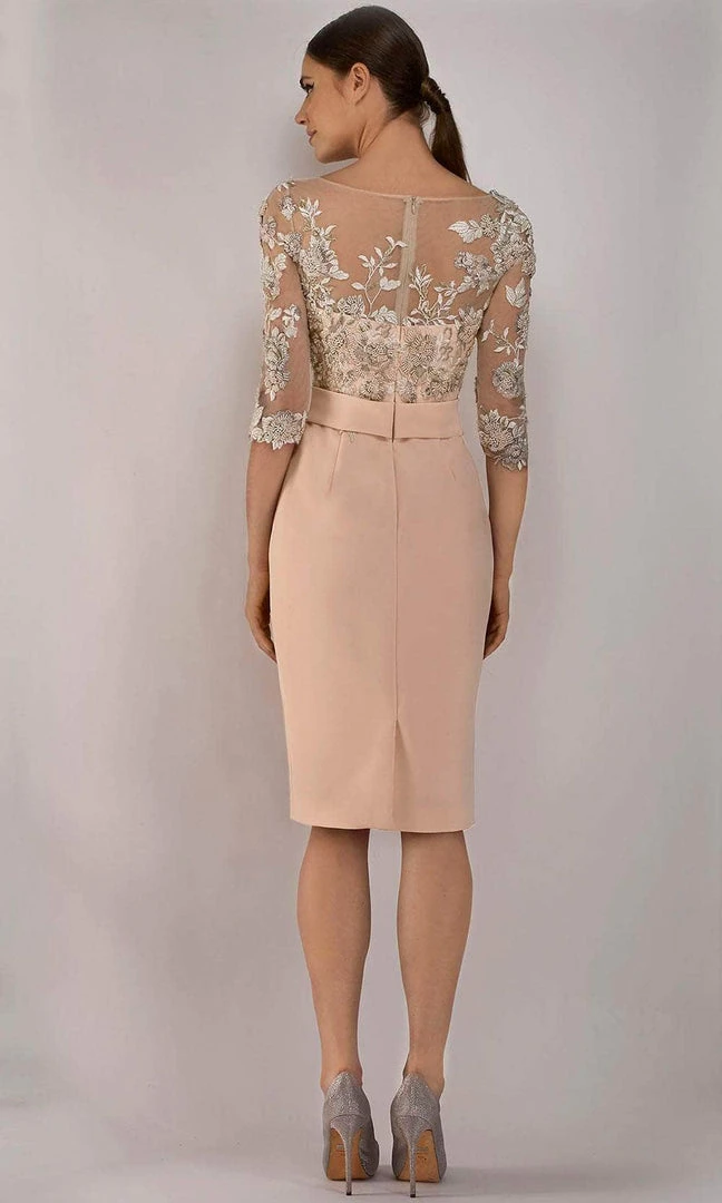 Janique - 1906 Embroidered Bateau Knee Length Fitted Dress 6 Janique - 1906 Embroidered Bateau Knee Length Fitted Dress