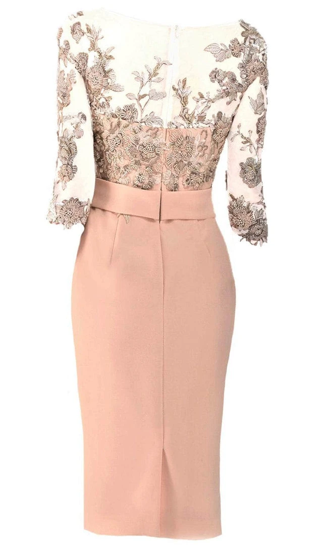 Janique - 1906 Embroidered Bateau Knee Length Fitted Dress 8 Janique - 1906 Embroidered Bateau Knee Length Fitted Dress