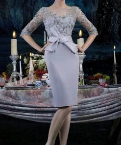 Janique - 1906 Embroidered Bateau Knee Length Fitted Dress