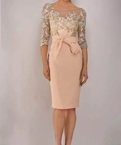 Janique - 1906 Embroidered Bateau Knee Length Fitted Dress 10 Janique - 1906 Embroidered Bateau Knee Length Fitted Dress