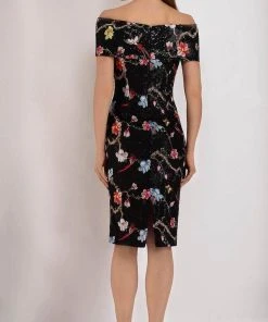 Janique - 2044 Floral Embroidered Off-Shoulder Dress