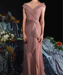 Janique 210622 - Cap Sleeve V-neck Evening Dress