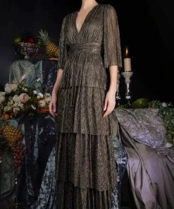 Janique 210722 - Quarter Length-Sleeve Plunging V-neck Evening Dress 11 Janique 210722 - Quarter Length-Sleeve Plunging V-neck Evening Dress