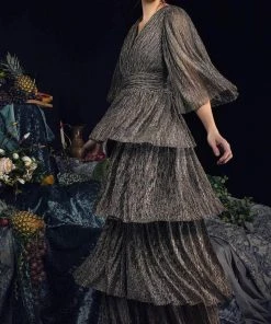 Janique 210722 - Quarter Length-Sleeve Plunging V-neck Evening Dress 12 Janique 210722 - Quarter Length-Sleeve Plunging V-neck Evening Dress