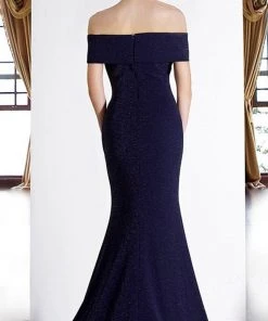 Janique - 2933 Off Shoulder Glitter Mermaid Gown