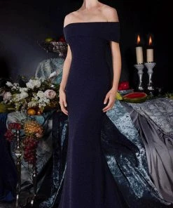 Janique - 2933 Off Shoulder Glitter Mermaid Gown