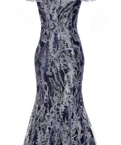 Janique - 62122 Tea Length Embroidered Lace Ombre Dress