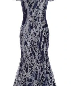 Janique - 62122 Tea Length Embroidered Lace Ombre Dress