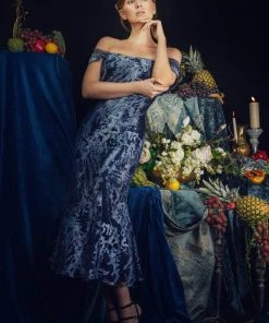 Janique - 62122 Tea Length Embroidered Lace Ombre Dress