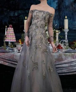 Janique 71122 - Long Sleeve Off-shoulder Evening Dress