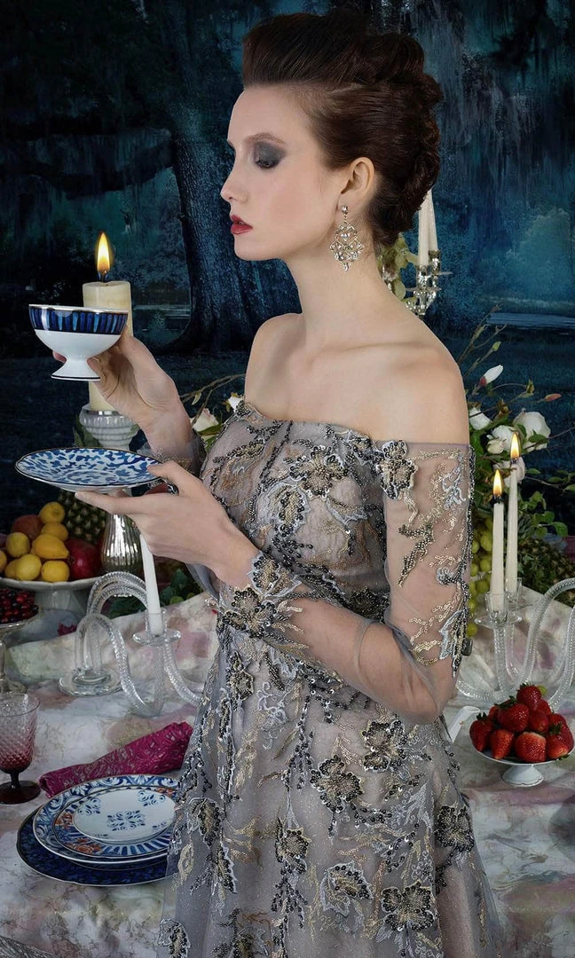 Janique 71122 - Long Sleeve Off-shoulder Evening Dress 4 Janique 71122 - Long Sleeve Off-shoulder Evening Dress