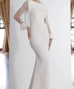 Janique BSH-001 - Long Sleeves Bateau Neck Formal Dress