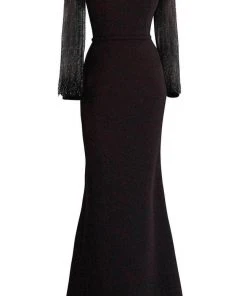 Janique BSH-001 - Long Sleeves Bateau Neck Formal Dress