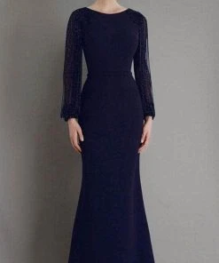 Janique BSH-001 - Long Sleeves Bateau Neck Formal Dress