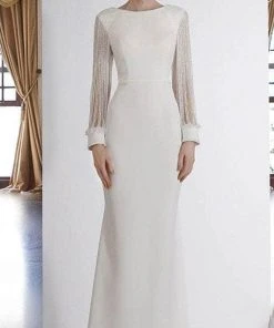 Janique BSH-001 - Long Sleeves Bateau Neck Formal Dress