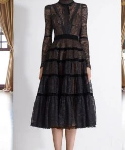 Janique - K6631 Lace Velvet High Neck Dress 9 Janique - K6631 Lace Velvet High Neck Dress