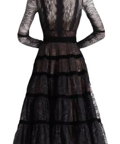 Janique - K6631 Lace Velvet High Neck Dress 10 Janique - K6631 Lace Velvet High Neck Dress