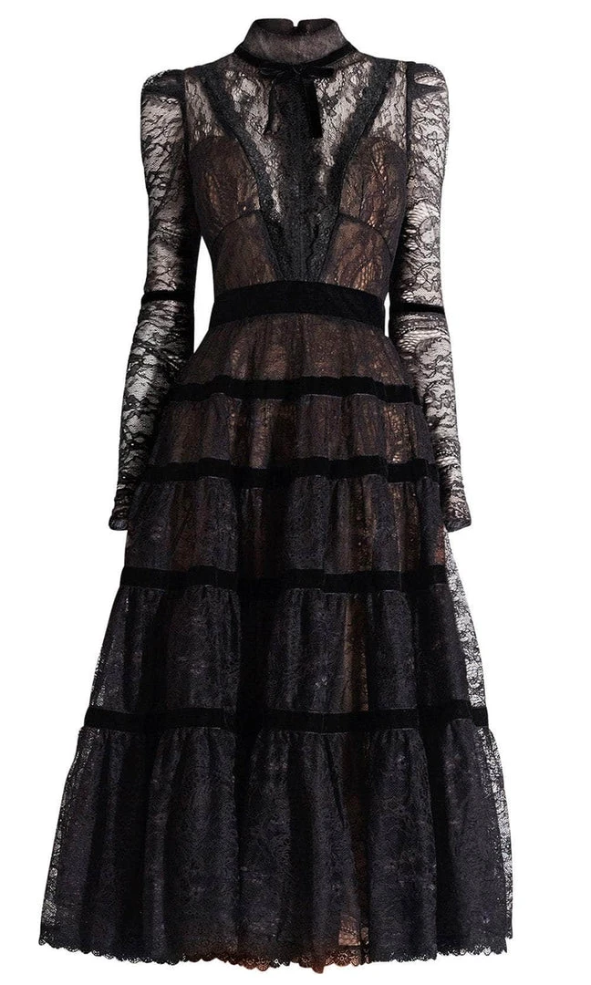 Janique - K6631 Lace Velvet High Neck Dress 7 Janique - K6631 Lace Velvet High Neck Dress