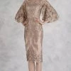 Janique - W2068 Quarter Tulip Sleeves Lace Appliqued Sheath Dress 2 Janique - W2068 Quarter Tulip Sleeves Lace Appliqued Sheath Dress