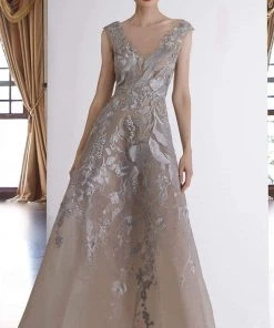 Janique - W2186 Cap Sleeve Embroidered A-Line Gown