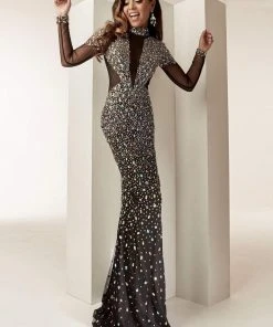 Jasz Couture - 6234 Jeweled Long Sleeve Sheath Dress