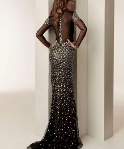 Jasz Couture - 6234 Jeweled Long Sleeve Sheath Dress