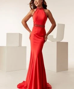 Jasz Couture - 6267 Beaded High Halter Neck Sheath Gown