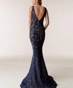 Jasz Couture - 6287 Beaded Lace Deep V-neck Sheath Dress 5 Jasz Couture - 6287 Beaded Lace Deep V-neck Sheath Dress