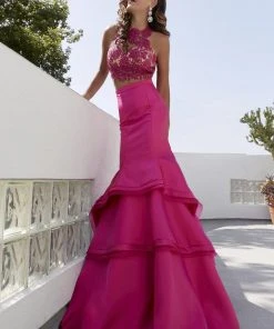 Jasz Couture - 6293 Two Piece Floral Ruffled Mermaid Gown