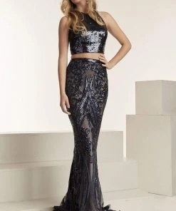Jasz Couture - 6309 Two Piece Sequined Sheath Dress