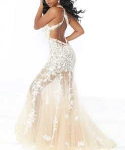 Jasz Couture - 6401 Beaded Lace Deep Halter V-neck Tulle Trumpet Dress 9 Jasz Couture - 6401 Beaded Lace Deep Halter V-neck Tulle Trumpet Dress