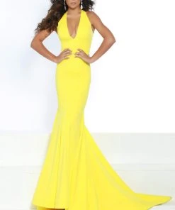 Jasz Couture - 6414 Beaded Deep Halter V-neck Jersey Mermaid Dress