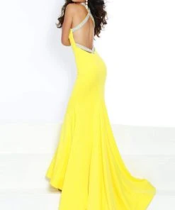 Jasz Couture - 6414 Beaded Deep Halter V-neck Jersey Mermaid Dress