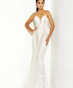 Jasz Couture - 6478 Beaded Lace Deep Sweetheart Trumpet Dress