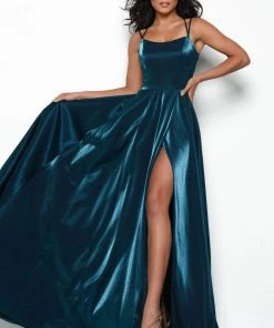 Jasz Couture - 7015 Strappy Open Back High Slit Satin Evening Dress 9 Jasz Couture - 7015 Strappy Open Back High Slit Satin Evening Dress