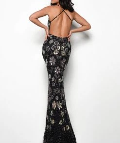 Jasz Couture - 7024 Embellished Plunging V-neck Sheath Dress