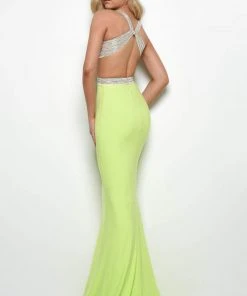 Jasz Couture - 7032 Embellished Deep V-neck Trumpet Dress