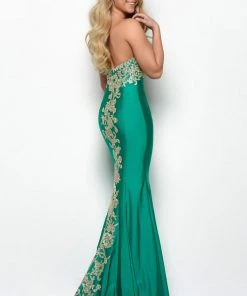 Jasz Couture - 7071 Lace Appliqued Strapless Sheath Dress