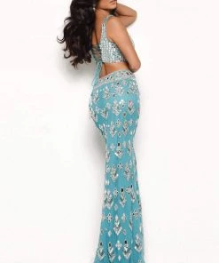Jasz Couture - 7114 Two Piece Bejeweled Scoop Neck Sheath Dress