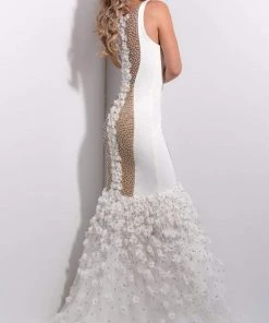 Jasz Couture - 7202 Plunging Neck Floral Applique Mermaid Gown